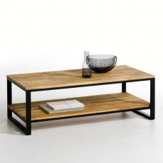 Table basse 2 étages, boise rouge et acier,design Hiba