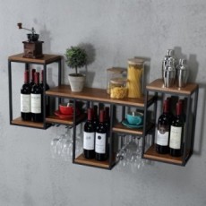 Etagère murale industrielle multi-fonction en bois