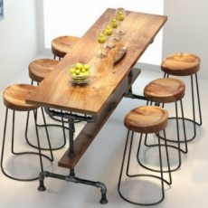 Industrial table 100% wood and metal with or without stool