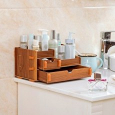 Wooden cosmetic storage box with drawer