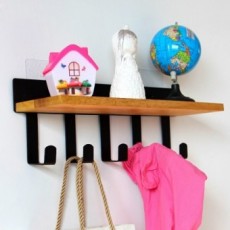 No nail self adhesive Wall mounted coat rack with hooks and wood shelf entrance Bedroom Practical ho