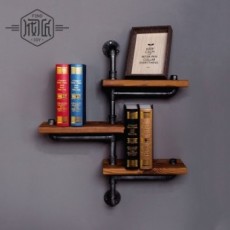 Wood Size 30135cm American Retro Iron Pipe Racks Solid Wood Shelf  Bookcase Shelves Display Indust