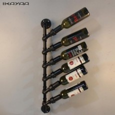 iKayaa 6 Bottle Wall Mount Wine Rack Industrial Storage Rack Metal Hanging Bottle Holder Steampunk P
