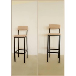Vinyl Stool with Red Wood Back