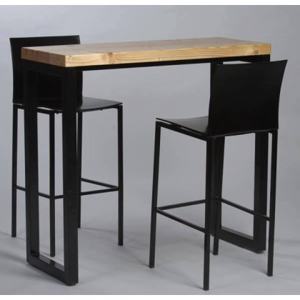 Table haute industrielle 140x60 en métal et teck foncé Kasper