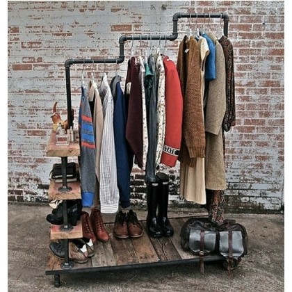 Country Style Clothing Rack Industrial, Wood Garment Rack