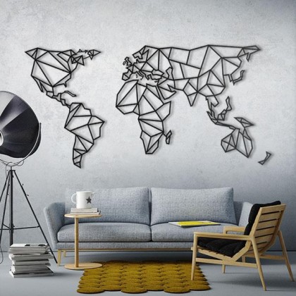 Metal Wall Art World Map Xxxl Couleur Gris